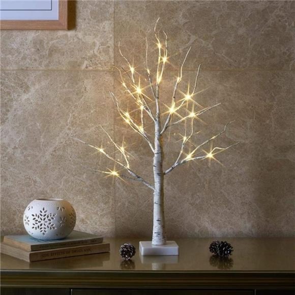 Tabletop Mini Birch Tree with Lights, 24 LED Lighted Money Tree White Twig Tree - Picture 1 of 7